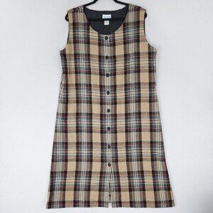 Vintage Dress Womens 16P Tan Black Plaid Midi Wool Blend Jumper Margaret Smith